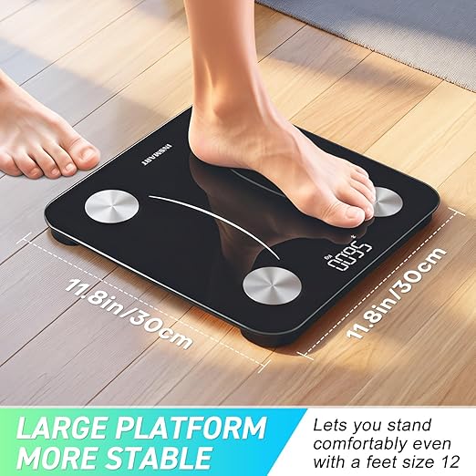INSMART Smart Scale for Body WeightAccurate Digital Bathroom Scale12x12 inches Large Platform Bluetooth Body Fat Scale with BMI16 Body Composition Weight Scale Health Monitor Analyzer with Sync APP