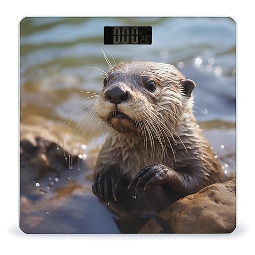 Digital Bathroom Scale for Body Weight Scale with Bright LCD Display High Accuracy Step-On Technology Auto On/Off Otter Playing in The Water Digital Scales 400 Lbs /180kg