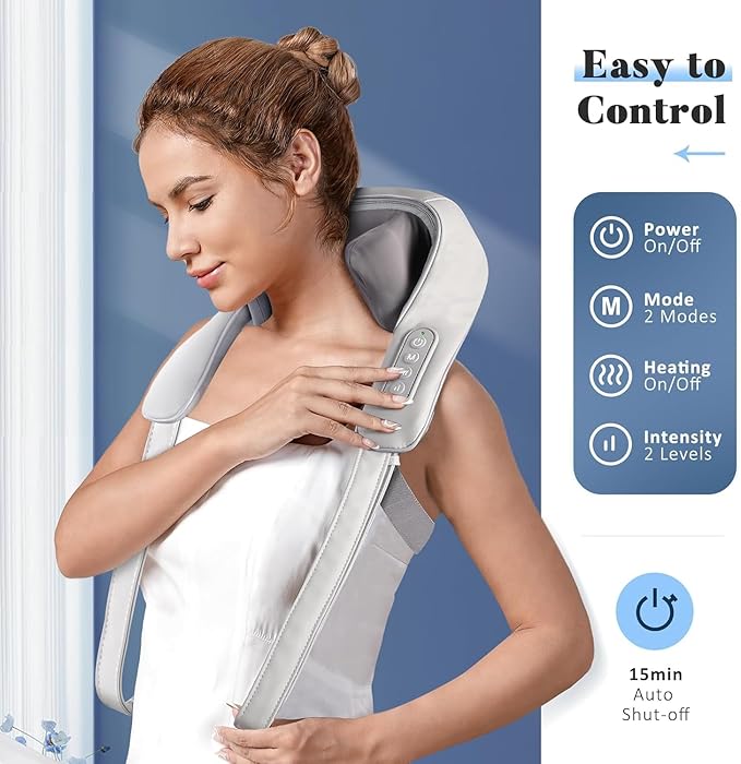 Cordless Neck and Shoulder Massager Shiatsu Neck and Back Massager with Heat 4D Deep Tissue Kneading Massage Pillow for Shoulder Back Leg Muscle Pain Relief Valentine's Day Gifts for Women Men