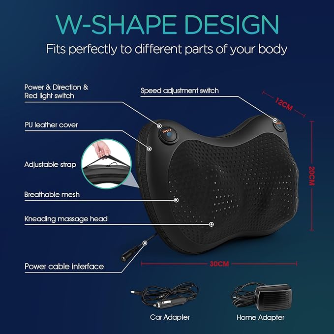 VOYOR-HEALTH Shiatsu Neck and Back Massager with Heat - 3D Kneading Deep Tissue Massage Pillow for Lower Back Shoulder Calf Foot Use at Home Car Office YZ100