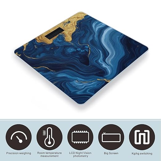 Energy Saving Scale Bathroom Weighing Scale Smart Scale for Body Weight Digital Luxury Marble Texture Gold and Blue