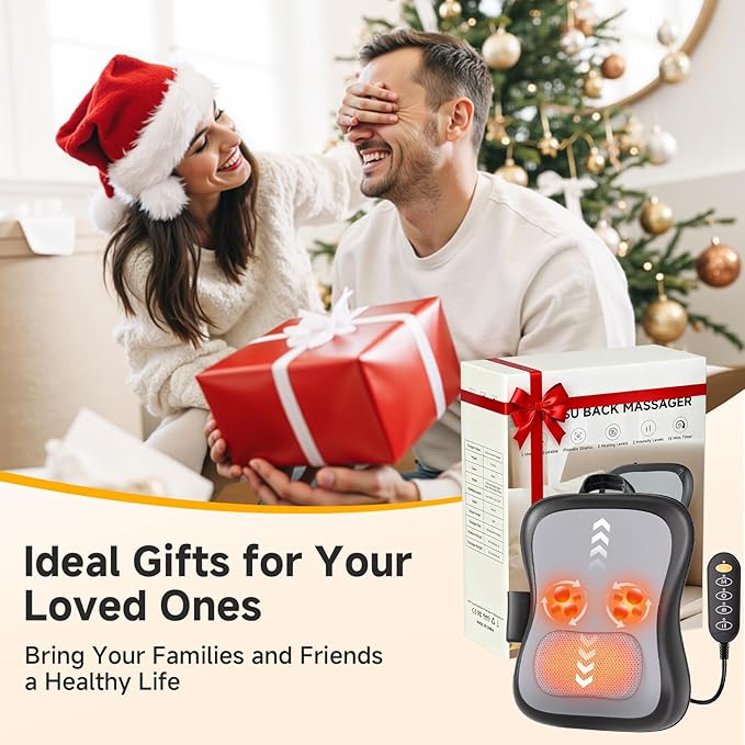 Shiatsu Back and Neck Massager for Pain Relief Deep Tissue Up and Down Rolling Back Massager with Heat 3D Kneading Massage for Office Home Car Birthday Gifts for Women Men Mom Dad