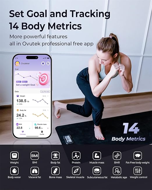 Ovutek Professional Smart Scale for Body Weight BMI Body Fat Muscle Mass Highly Accurate Body Composition Weighing Machine Bathroom Digital Scale Large Display Sync with Fitness App 450lb
