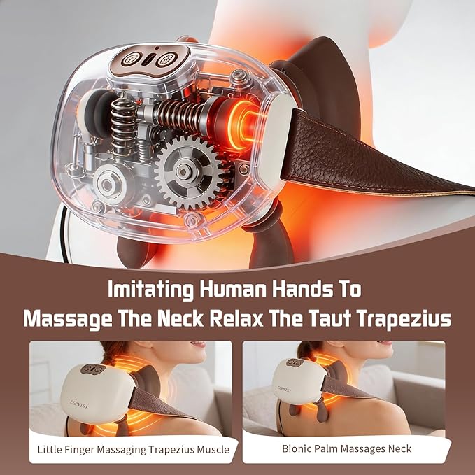 Neck Massager with Heat Portable Hand Massager for Pain Relief Deep Tissue Heated for Muscles Bionic Hand Electric Shiatsu Shoulder and Back Massagers with Fingers(White)