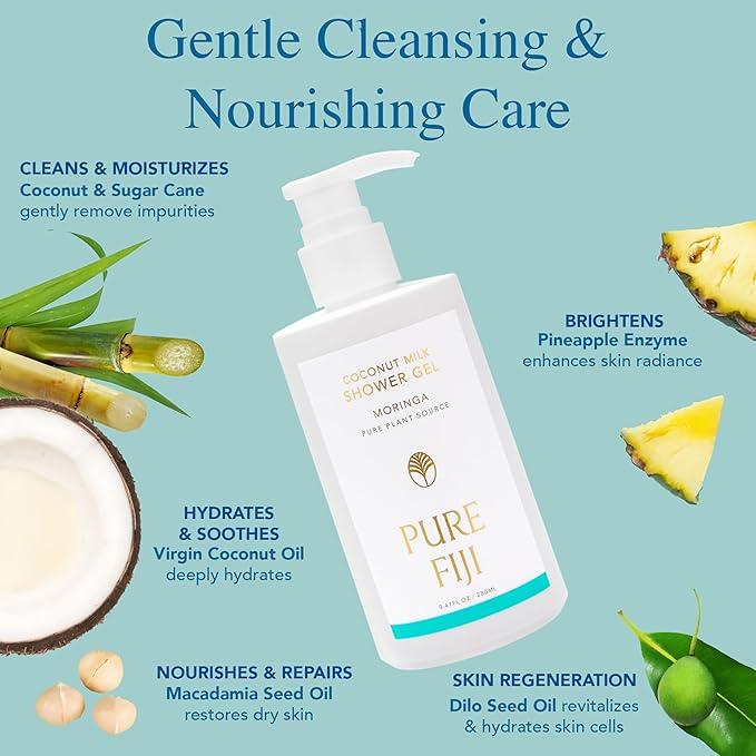 PURE FIJI Coconut Milk Shower Gel Moringa (9.47 Fl. Oz /280ml)