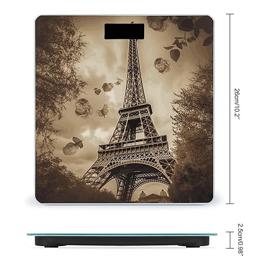 Paris Eiffel Tower Scale for Body Weight Anti-Slip Digital Bathroom Scale Sturdy Toughened Glass Weighing Scales High Precision Safe Rounded Corners Smart Scales