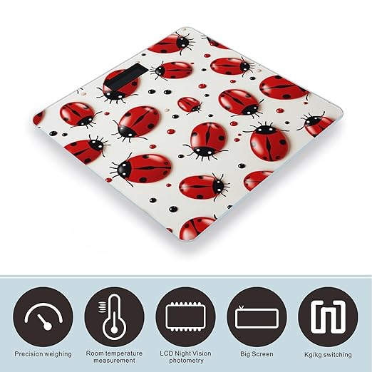 Red Ladybug Weight Scale Large Bathroom Scales Digital Weight with Bright LED Display Non Slip Automatic Weighing Scale Fashion Weighing Machine for Body