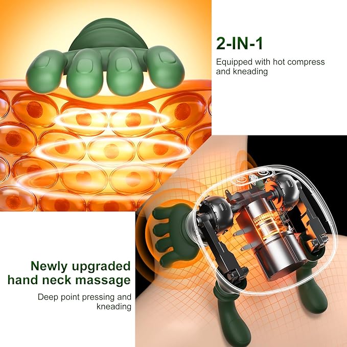 Neck Massager Neck and Back Massager with Heat &amp 4D Kneading Shiatsu Deep Tissue Wireless Massager for Shoulder Cervical Pain Relief Portable Rechargeable for Home Office (Green)