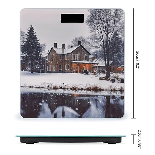 Winter Farmhouse Scale for Body Weight Anti-Slip Tempered Glass Digital Bathroom Scales Clear LCD Display Weighing Scale Safe Rounded Corners Smart Scales