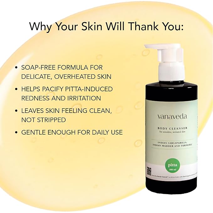 Body Cleanser Pitta for Sensitive &amp Irritated Skin | with Sariva Manjishtha &amp Turmeric | Gentle Cleanse &amp Skin Soothing for Pitta Balance | 300ml