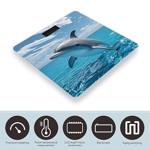 Ocean Dolphin Looking at You Scale for Body Weight Digital Bathroom Scale Toughened Glass High Precision Scales for Body Weight with Large LCD Backlight Display Weight Scales