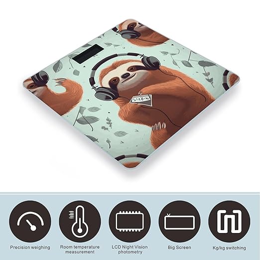 Funny Cute Animal Sloth Music Bathroom ScaleHighly Accurate Digital Weighing Machine for People Bright LED Display Weight Scale for The Aldult Home Use