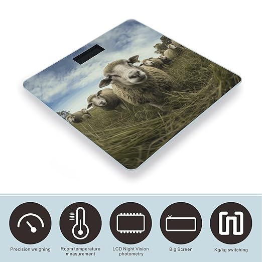 Flock of Sheep Scale for Body Weight Anti-Slip Tempered Glass Digital Bathroom Scales Clear LCD Display Weighing Scale Safe Rounded Corners Smart Scales