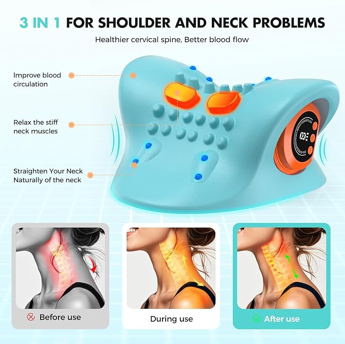 Smedz Neck Massager 2026 New Upgrade 3 in 1 Portable Massager with Heat &ampComfortable Stretching–Adjustable Intensity for Neck &amp Shoulder Relaxation at Home Office