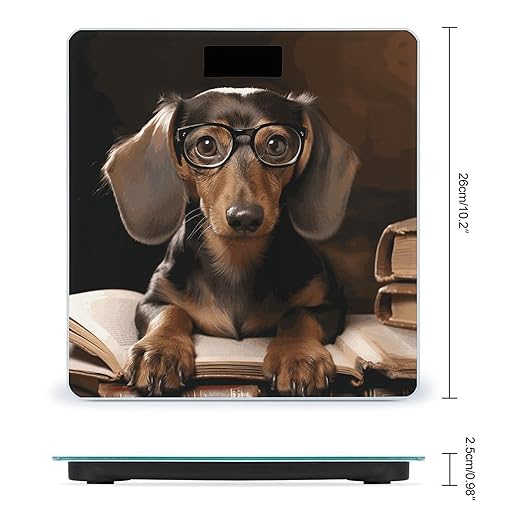 Dachshund Book Bathroom Scale Automatic Power On/Off Body Scales LCD Backlight Display Square Digital Scale Rounded Corners Bathroom Scales for Home Bedrooms