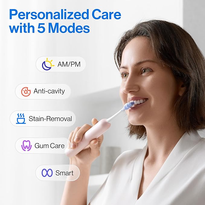 usmile Y20PRO Electric Toothbrush AI-Powered Smart Toothbrush with AM/PM Auto Mode 4 Brushing Modes 90-Day Battery App Control Real-Time 3D Map 2 Brush Heads Included(Sakura Pink)