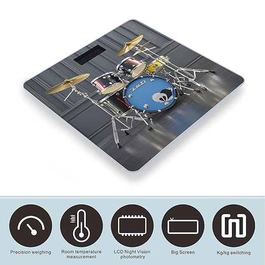 Cool Drum Set Scale for Body Weight Accurate Digital Bathroom Scale Toughened Glass High Precision Scales Smart Weight Scales with Large LCD Backlight Display Weighing Machine