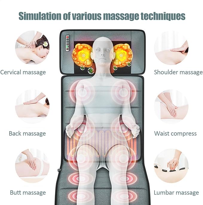 Massage Mattress - Lightweight Whole Body Electric Vibrating Mat - Portable Electric Back Massager for Men Women Dad Mum Elder