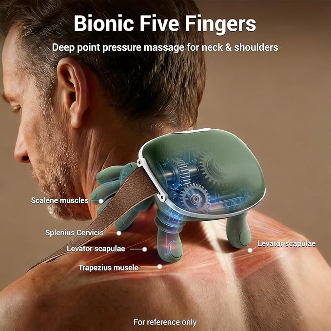 Neck Massager with Heat Bionic Deep Tissue Shiatsu Kneading Cordless Rechargeable Hands‑Free Wearable for Muscles Home Office Back and Shoulder Massagers with Fingers