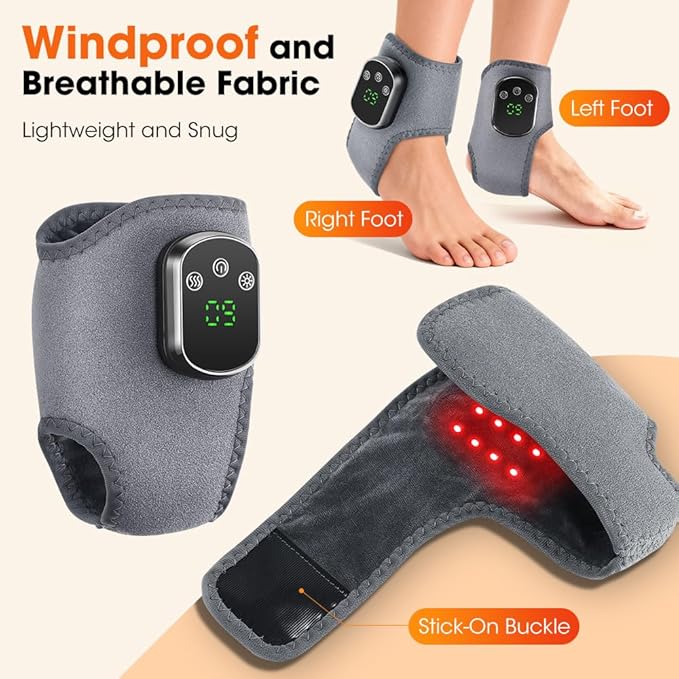 3 in 1 Foot Massager with Heat Red Light Triple Therapy Cordless Portable Ankle Massager 3 Vibration Modes 3 Heat Levels 5 Intensity Levels for Circulation Plantar Fasciitis (Pack of 2)