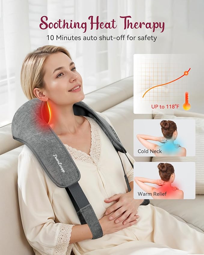 Cordless Neck Massager for Pain Relief Deep Tissue Kneading Shiatsu Neck and Shoulder Massager with HeatCordless Massager for Back and Shoulder Pain Gifts for Women Men Home Office Christmas