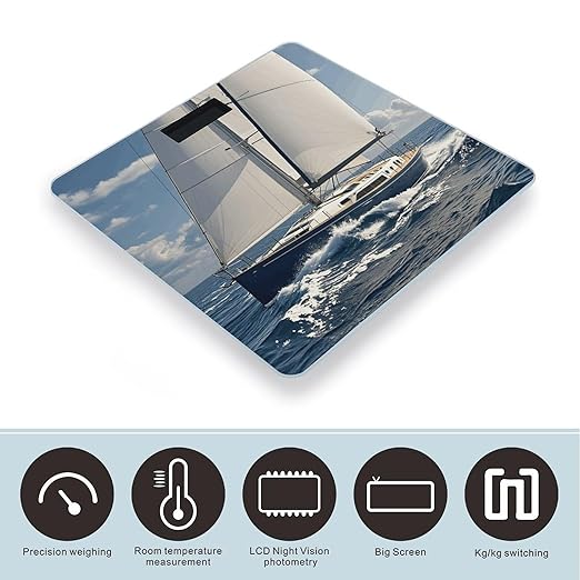 Nautical Sailboat Scale for Body Weight Digital Bathroom Scale Toughened Glass High Precision Scales for Body Weight with Large LCD Backlight Display Weight Scales