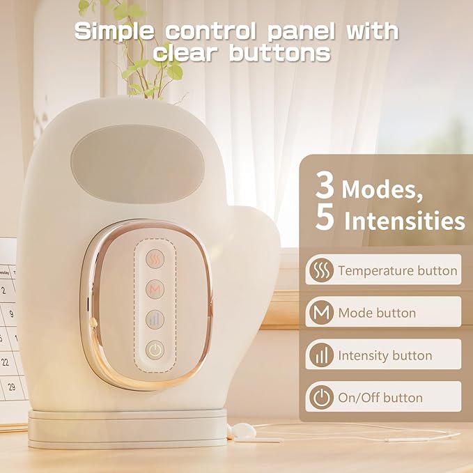 Hand Massager with Heat and Compression - Cordless Electric Hand and Wrist Massager for Arthritis Carpal Tunnel &amp Finger Pain Relief - 5 Levels 3D Wave Pressure 3 Heat Settings - Ideal Gift