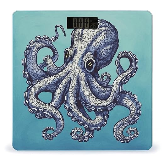 Octopus DesignScale for Body Weight with LCD High Precision Weighing Scales Fashion Sturdy Tempered Glass Weight Scales Easy-to-Read Digital Bathroom Scale for Daily 400lb
