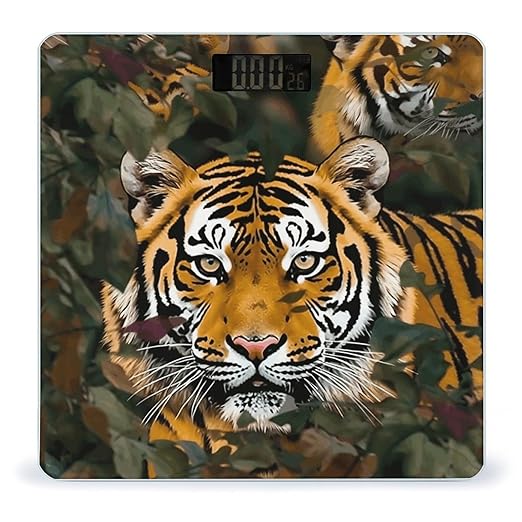 Camouflage Tiger Bathroom Scale Rounded Smart Scale for Body Weight Automatic Power On/Off Weight Scales Accurate Bathroom Digital Scales for Pet Home Bedroom Kitchen