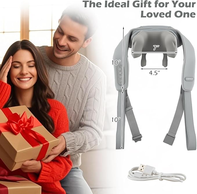 COSTWAY Neck Shoulder Massager with Heat 4D Deep Tissue Kneading Shiatsu Machine for Pain Relief Portable Cordless Neck Back Leg Massager Pillow Gift for Mom Dad Family Women Men (Grey)