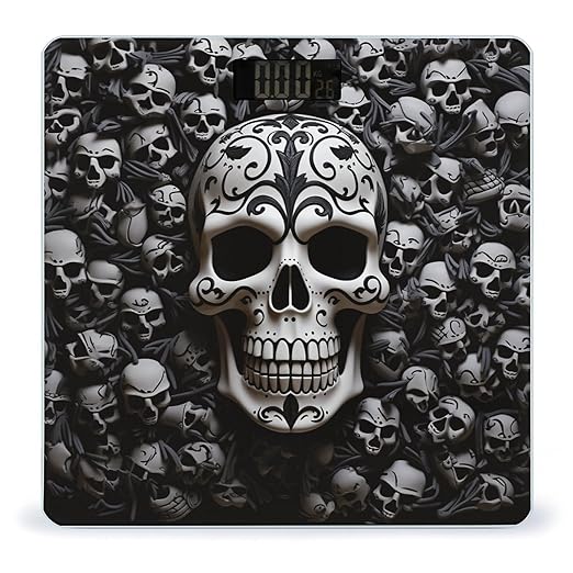 Black and White Skulls Weight Scale Large Bathroom Scales Digital Weight with Bright LED Display Non Slip Automatic Weighing Scale Fashion Weighing Machine for Body