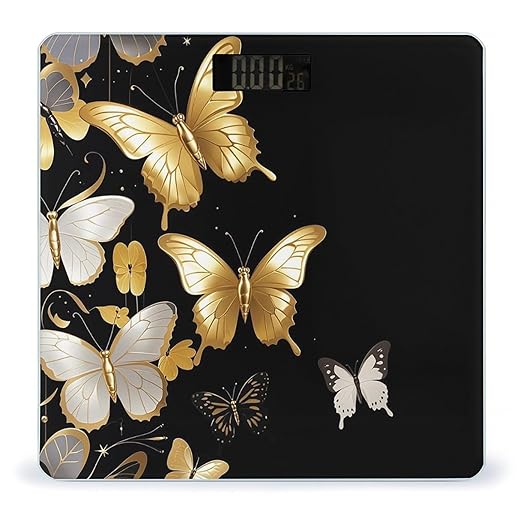 Gold White Butterflies Black Scale for Body Weight Accurate Digital Bathroom Scale Toughened Glass High Precision Scales Smart Weight Scales with Large LCD Backlight Display Weighing Machine