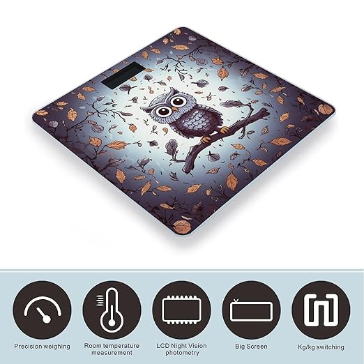 Digital Bathroom Scale for Body Weight Scale with Bright LCD Display High Accuracy Step-On Technology Auto On/Off Owl Tree Branches Digital Scales 400 Lbs /180kg