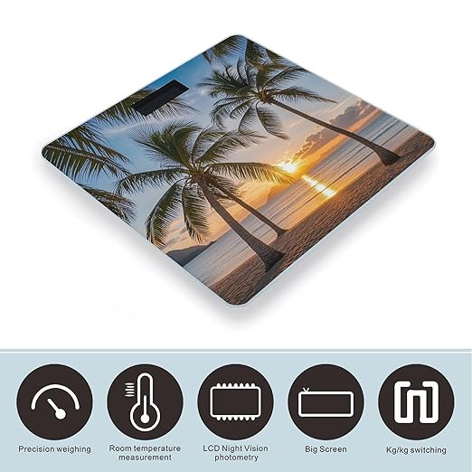 Sunset Palm Tree Scale for Body Weight Digital Bathroom Scale Toughened Glass High Precision Scales for Body Weight with Large LCD Backlight Display Weight Scales