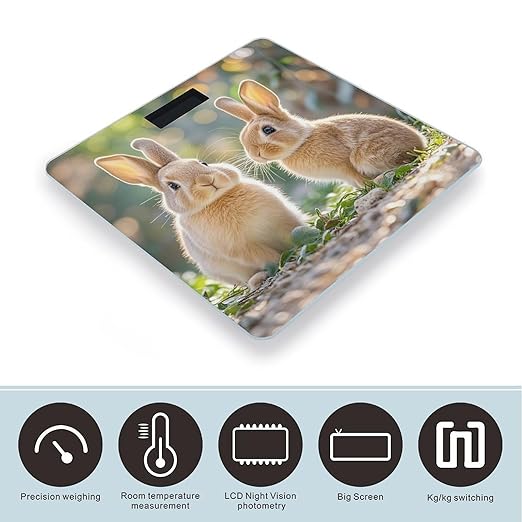 Two Little Cute Rabbits Bathroom Scale for Body Weight with High Precision Large LCD Backlight Display Digital Weighing Scale with BMI Capacity Up to 180kg
