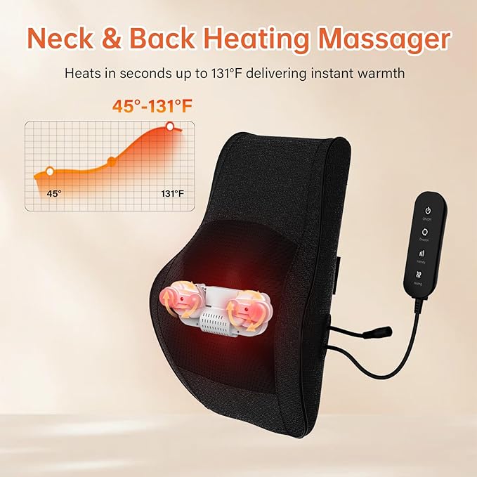 Back Massager with Heat for Pain Deep Tissue 3D Kneading Massage Pillow for Shoulder Back Neck Leg Body Relaxation at Home Office Gifts for Mom Dad Women Men