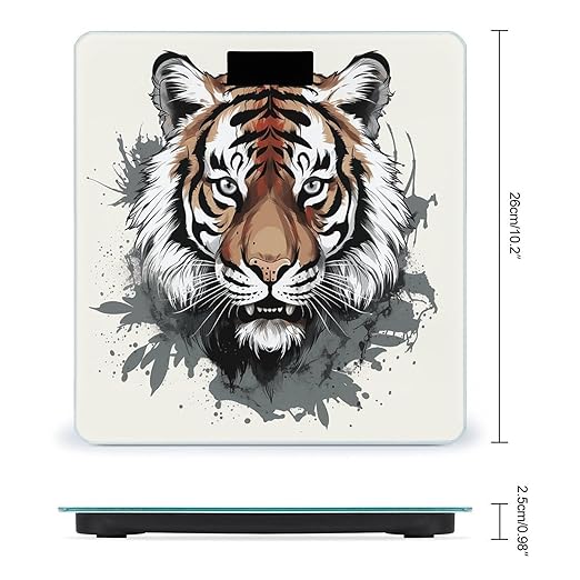 Black and White Doodle Tiger Digital Bathroom Scale for Body Weight Weighing Scale with Backlit LCD Display High Precision Measurements &amp Measures Weight Up to 180kg