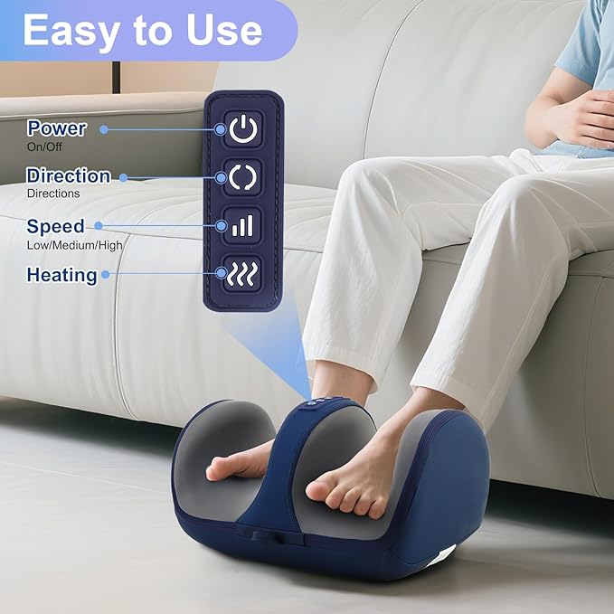 Shiatsu Foot Massager with Heat Foot and Calf Massager for Circulation and Pain Relief Plantar Fasciitis Massage Feet/Arm/Calf/Ankle with Kneading Rolling Gifts for Women &amp Men Blue