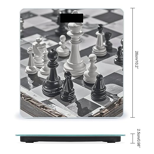 Black and White Chess Bathroom Scale Digital Weight Scale Precision 400 Lbs Weighing Scales Large with LCD Backlight Display BMI Measures