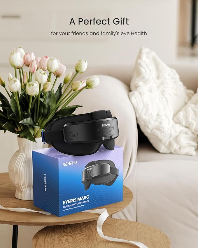 RENPHO Eyeris Masc Head &amp Eye Massager FSA Eligible HSA Birthday Gifts for Women Men Migraine Relief Headache Massager for Forehead Occiput and Temple Heated Mask Massager Scalp Stress Relax