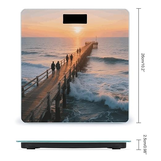 Digital Bathroom Scale for Body Weight Scale with Bright LCD Display High Accuracy Step-On Technology Auto On/Off Beach Sunset Ocean Waves Digital Scales 400 Lbs /180kg
