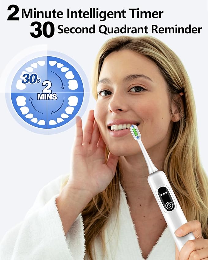 Sonic Electric Toothbrush for Adults Oscillation &amp Vibration Smart Toothbrush with Customizable App 3 Brush Heads Wireless Rechargeable Travel Electric Toothbrush IPX7 Waterproof (White)