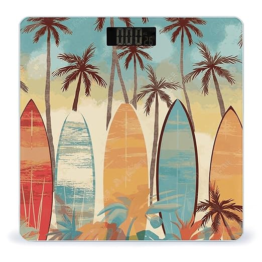 Surfboard Palm Tree Bathroom Scale Weight Scale for Body WeightHighly Accurate Digital Weighing Machine Clear LED Display Digital Bathroom Body Scale 400lb/182kg