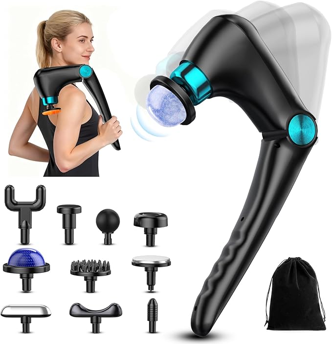 Deep Tissue Massage Gun for Women Men Folding Massage Gun with Heat &amp Cold Therapy for Pain Relief &amp Muscle Recovery Portable Handheld Back Massagers 9 Speeds 10 Attachments