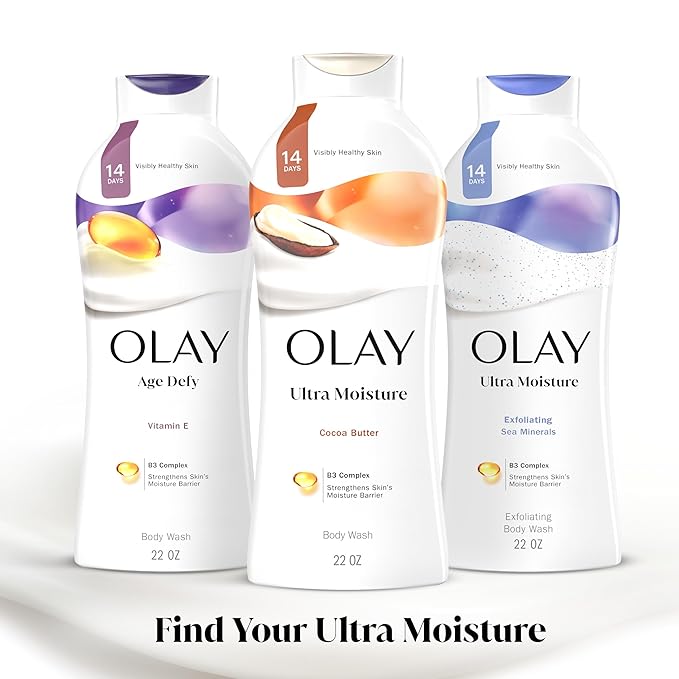 Olay Body Wash for Women Ultra Moisture 24hr Moisturizing Hydrating &amp Refreshing B3 Vitamin Complex Free of Parabens &amp Phthalates For All Skin Types Cocoa Butter Scent 22 fl oz (Pack o