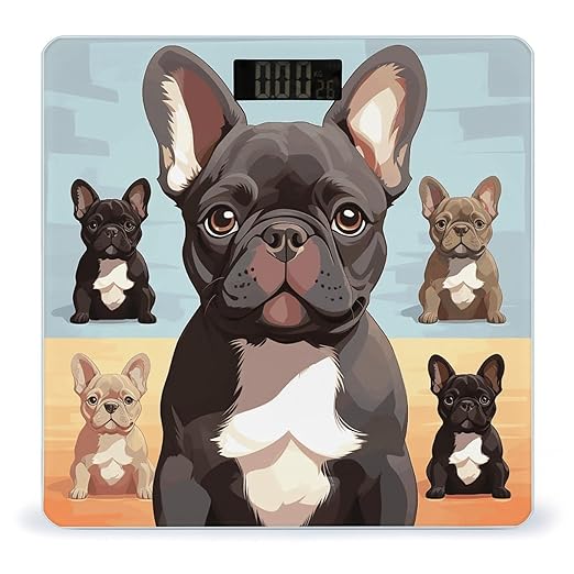French Bulldog Dog Cute Scale for Body Weight High Precision Digital Weight Scales with LCD Display Anti-Slip Sturdy Slim Tempered Glass Bathroom Scale for Home Use