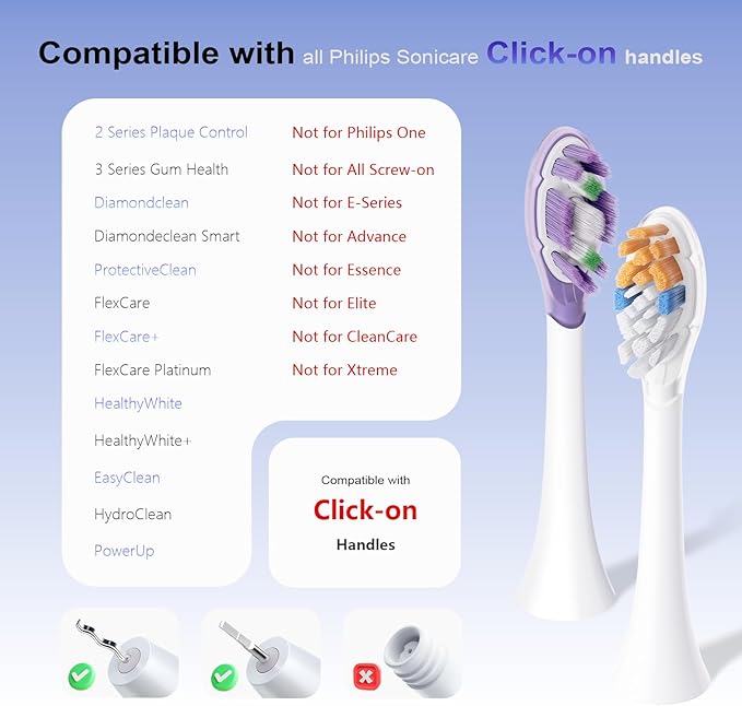 Replacement Toothbrush Heads Compatible with Philips Sonicare Click-on Handles Replacement Brush Head Electric Toothbrush Head 16 Pack