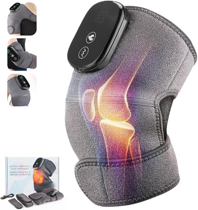 3-in-1 Cordless Knee Shoulder Massager with Heat and Vibration. Adjustable Brace for Shoulders Elbows Knees. Gifts for Dad Mom Men Women.(GRAY-3IN1)