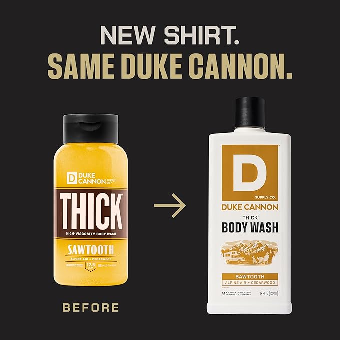 Duke Cannon THICK Body Wash for Men – Sawtooth Alpine Air &amp Cedarwood Scent 3X Thicker Formula Mineral-Enriched Exfoliation Sulfate &amp Paraben Free 18 oz (Pack of 3)