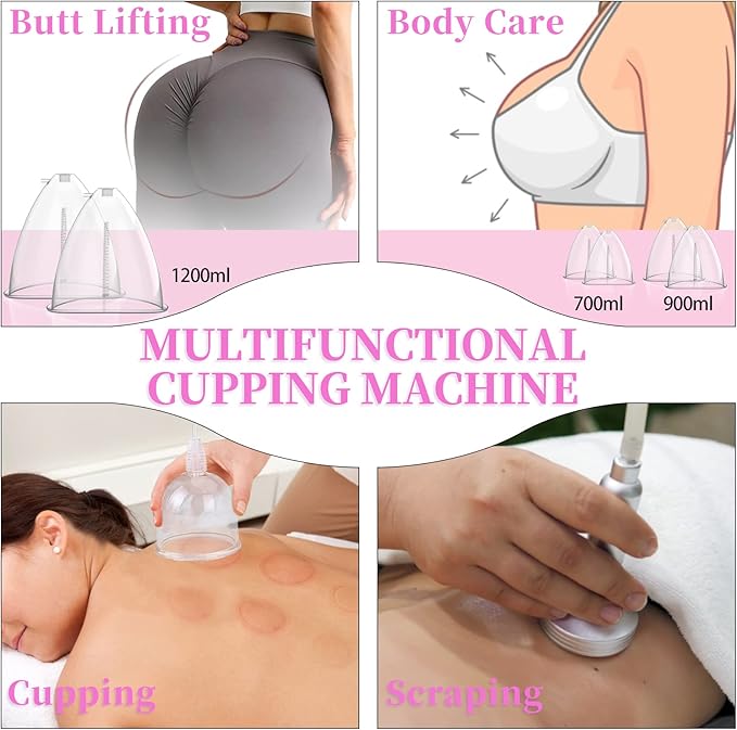 TwoWin Multifunctional Vacuum Therapy Machine Cupping Therapy Sets Cupping Scraping Body Shape Massager Adjustable Suction and 6 Modes with 30 Cups and 3 Pumps